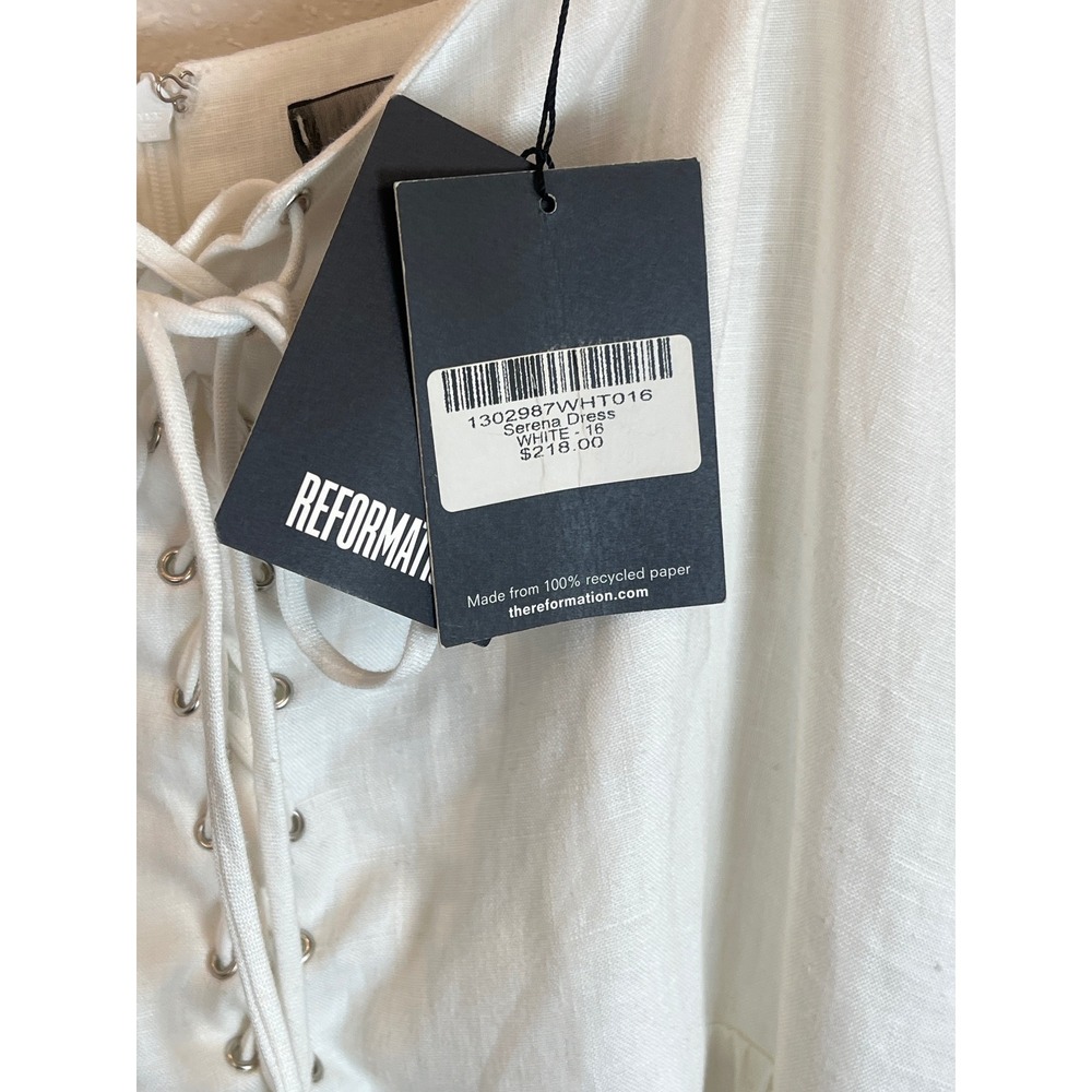 Reformation Serena Dress White Linen Lace Up Midi Sundress 16 NEW - Picture 5 of 7